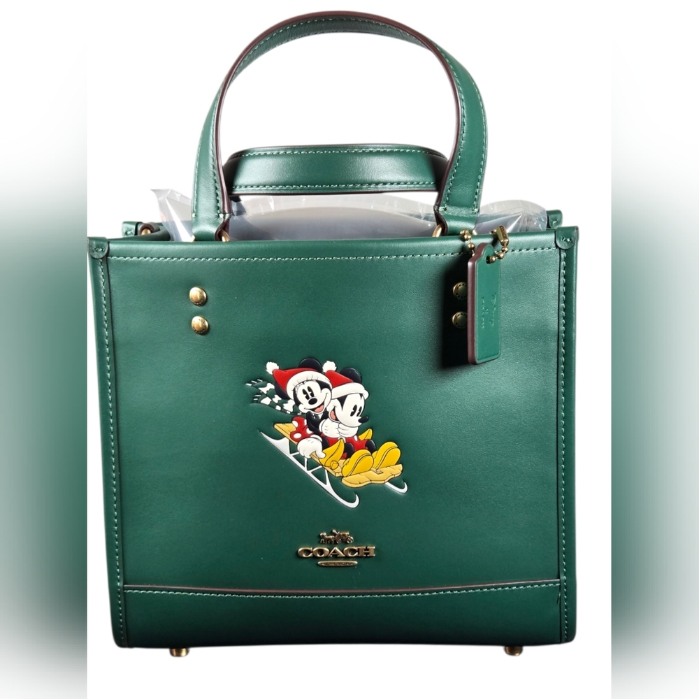 Coach Disney X Dempsey Tote 22 Dark Pine Mickey Minnie Sled Leather CM844 NWT